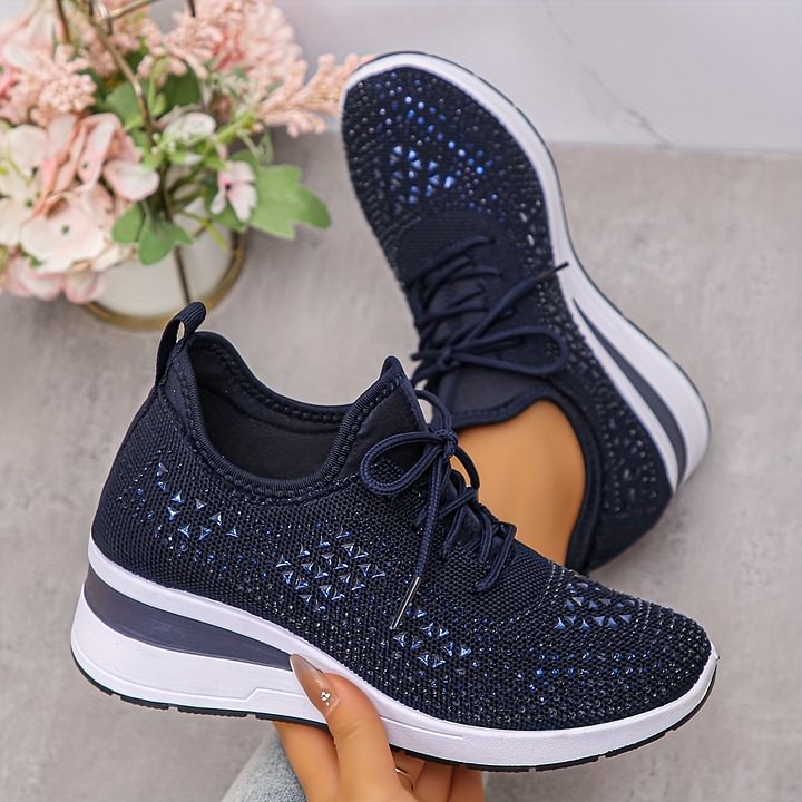 🔥Sista dagen-kampanj 50 % RABATT – Casual dammode, andningsbara korrigering sneakers med strassdekoration