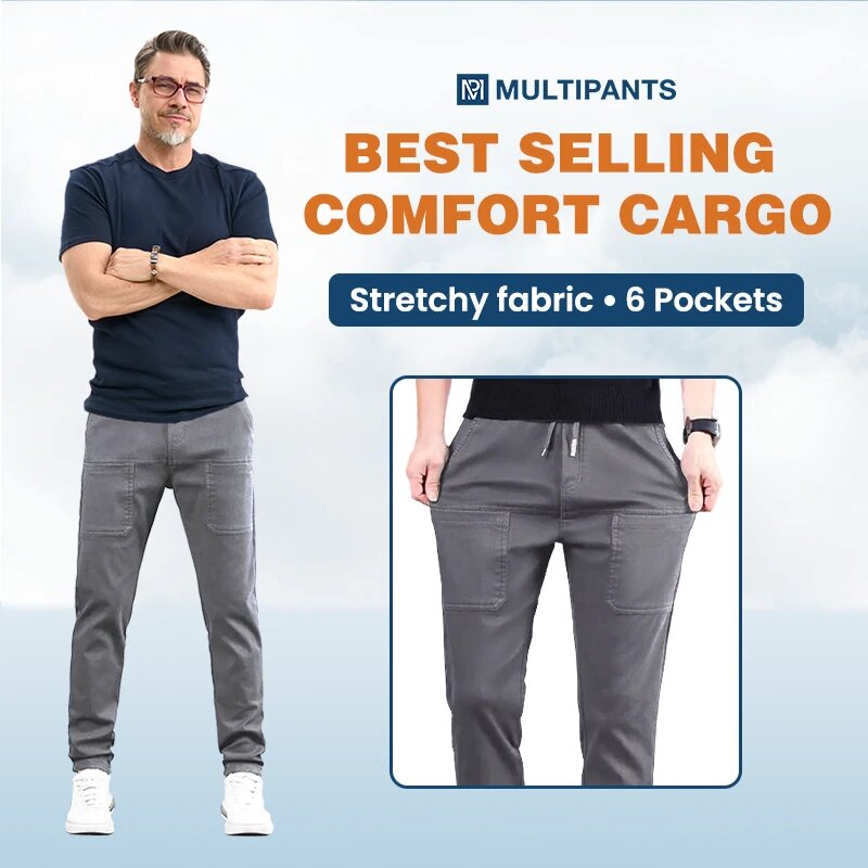 🔥Herrers Högstretchiga Multifickor Skinny Cargo Byxor 👖 så coola💥