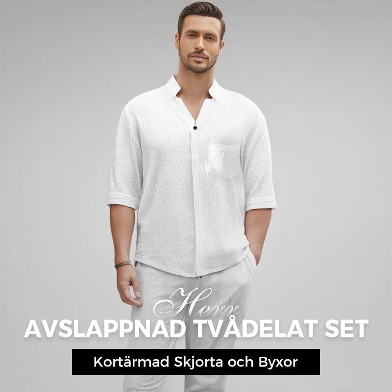 🌿Köp 2 och få 5% rabatt + Fri frakt🛫💧Moderiktigt tvådelat set för män i bomullslinne: topp & byxor