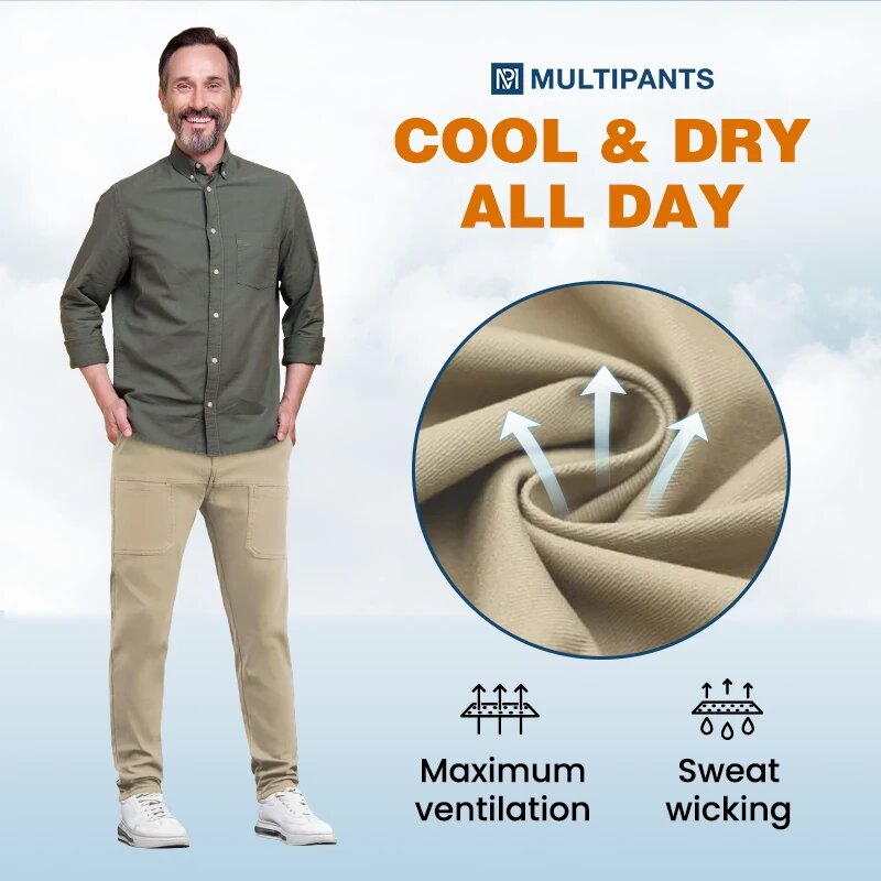 🔥Herrers Högstretchiga Multifickor Skinny Cargo Byxor 👖 så coola💥
