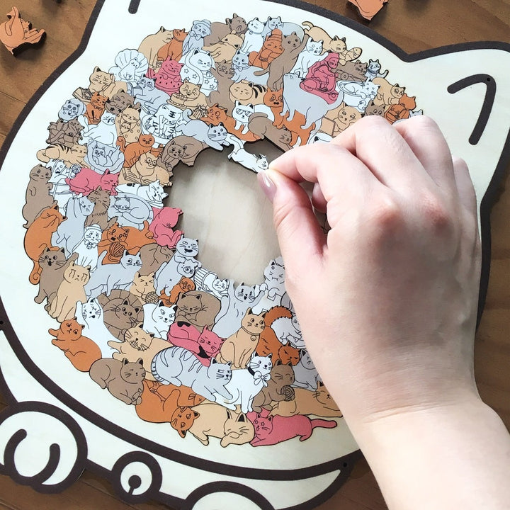 🐱135-delars Morandi-färgat kattformat träpussel🎁