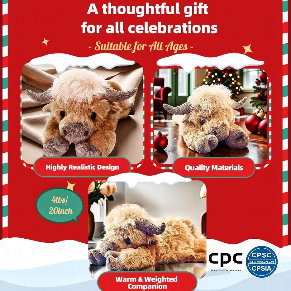 Jul Ny Present Leksak🐂🎁Söt tecknad Highland Cow kramdjur