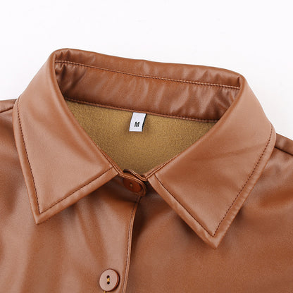 Puff Sleeve Top, Women's Leather Shirt, Fashion Blouse