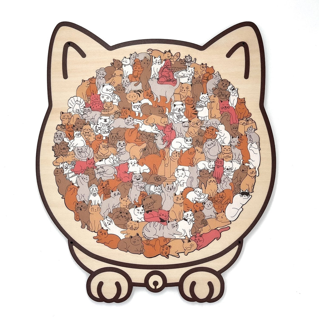 🐱135-delars Morandi-färgat kattformat träpussel🎁