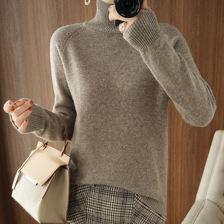 Solid turtleneck imiterad kashmirstickad tröja
