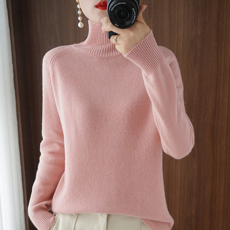 Solid turtleneck imiterad kashmirstickad tröja