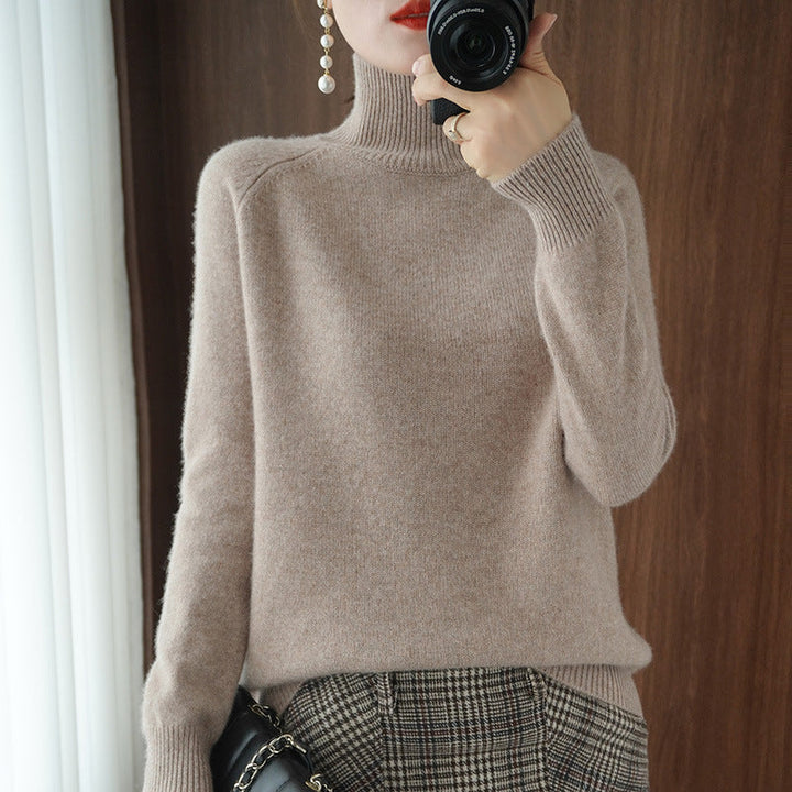 Solid turtleneck imiterad kashmirstickad tröja