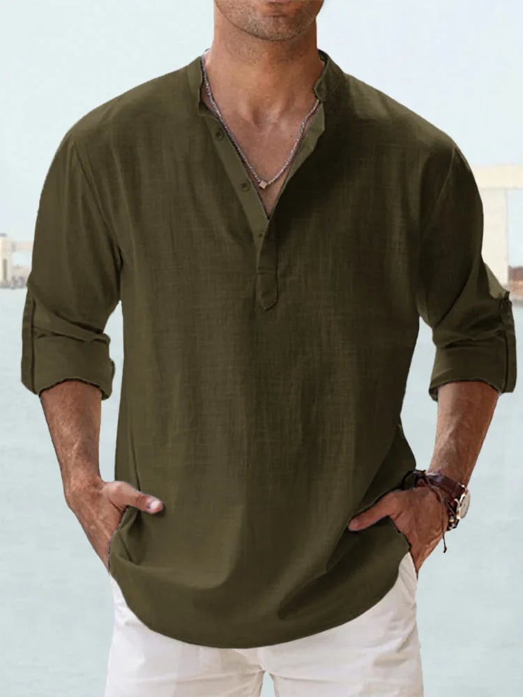 🌿Långärmad bomullslinne skjorta för män