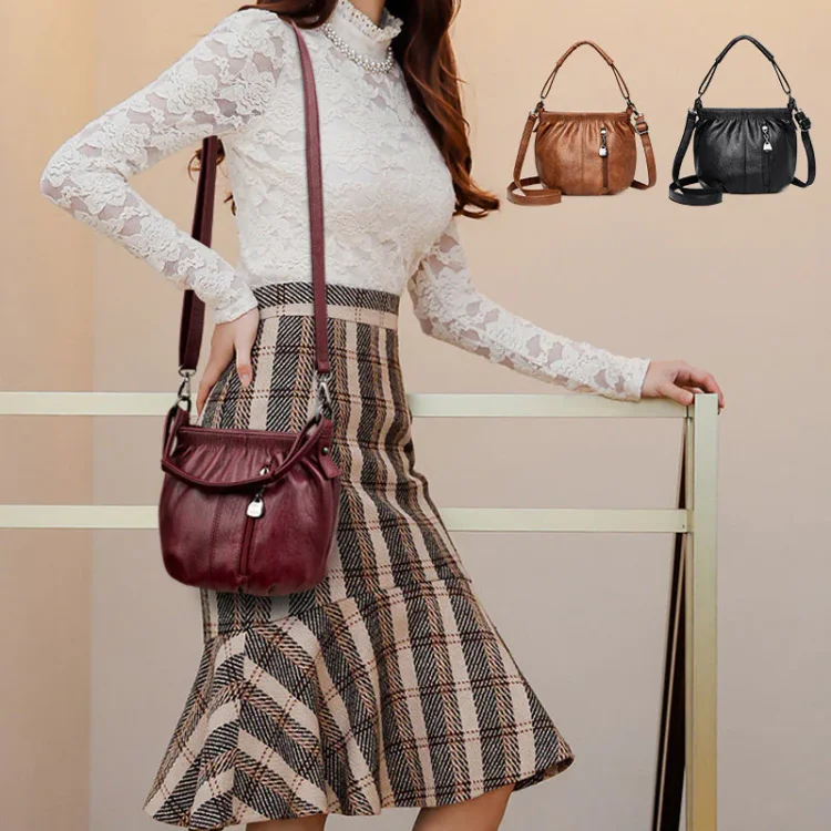 ⏰ Endast nu 50% rabatt!👜✨ Avslappnad veckad väska i mjukt läder ✨ – Praktisk bucket-väska med stil 💼 Lätt, slitstark och perfekt för vardagsbruk! 🌟