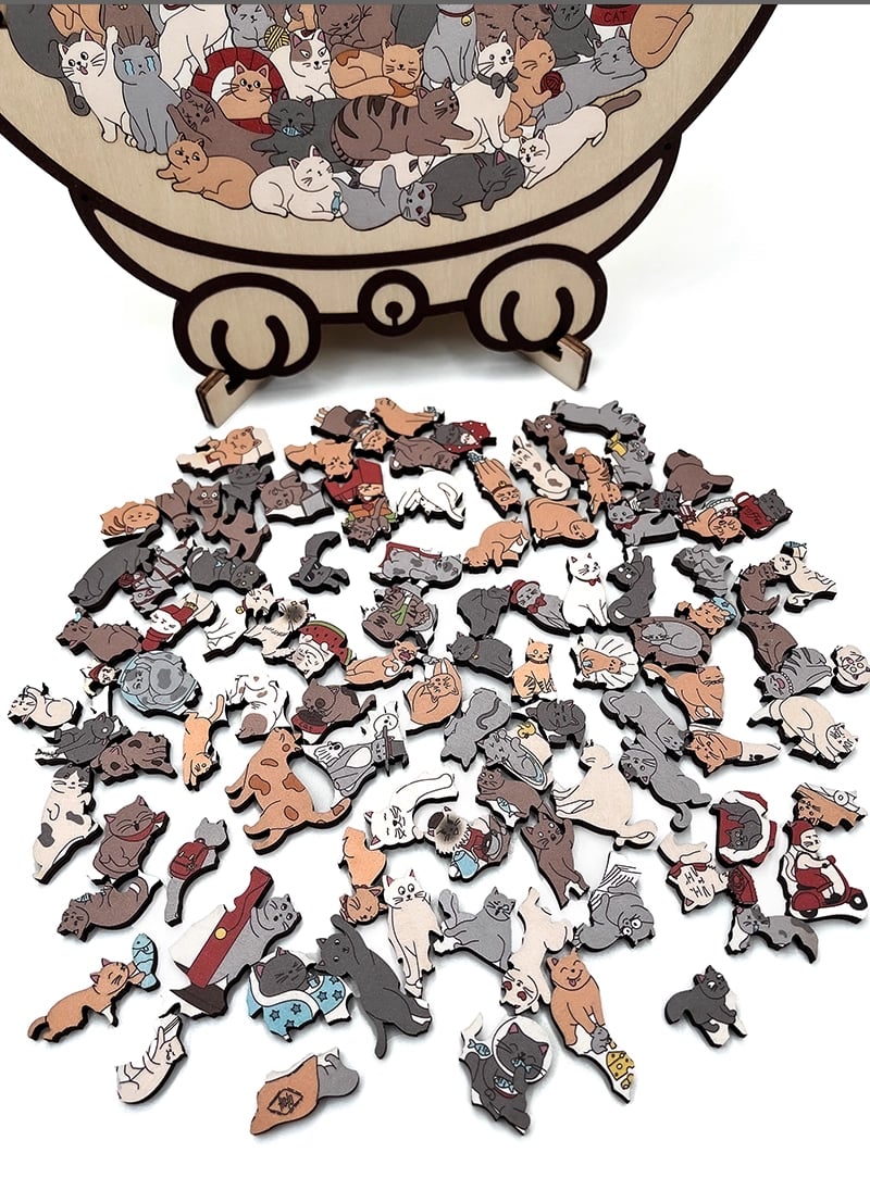 🐱135-delars Morandi-färgat kattformat träpussel🎁