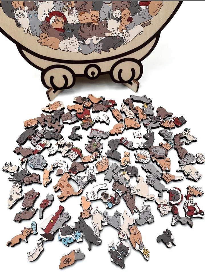 🐱135-delars Morandi-färgat kattformat träpussel🎁