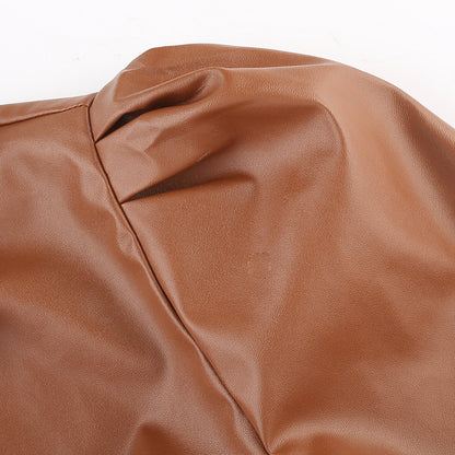 Puff Sleeve Top, Women's Leather Shirt, Fashion Blouse
