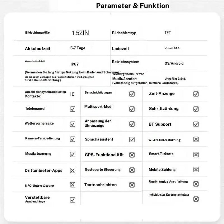 1,52'' HD-smartklocka för män – telefonsamtal och musikstyrning – flera sportlägen – vattentät enligt IP68 – lång batteritid – fitnessklocka för Android och iPhone