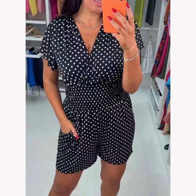 🌷🥰Prickiga V-ringade shortsbyxor i ett stycke