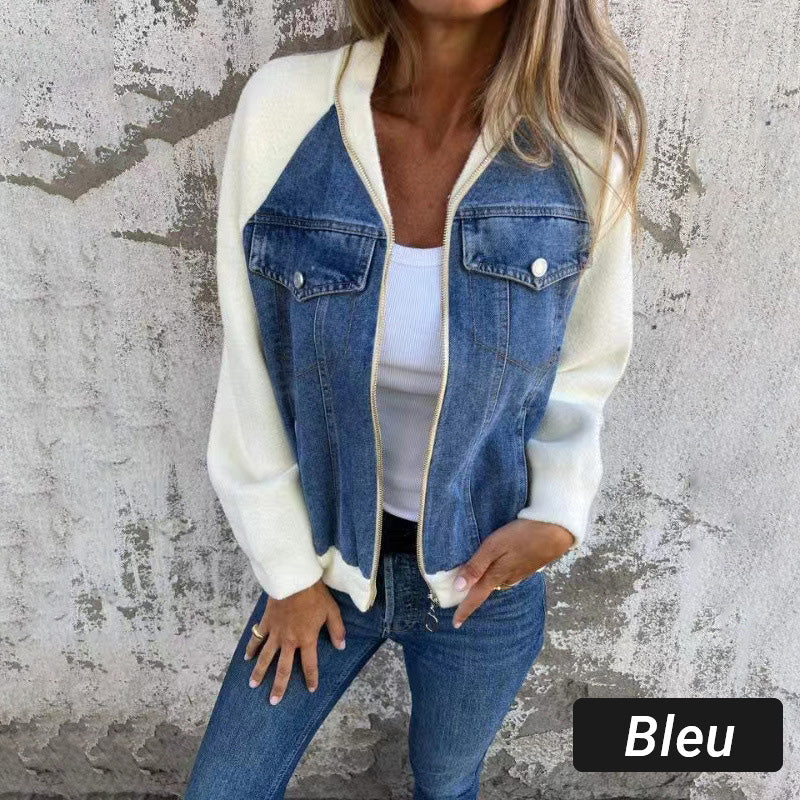 🔥Nytt mode för kvinnor Creative Denim Splicing Jacka