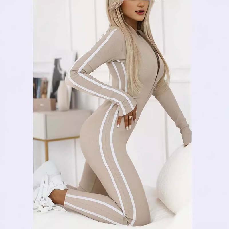 Sportig Långärmad Jumpsuit med Dragkedja för Kvinnor