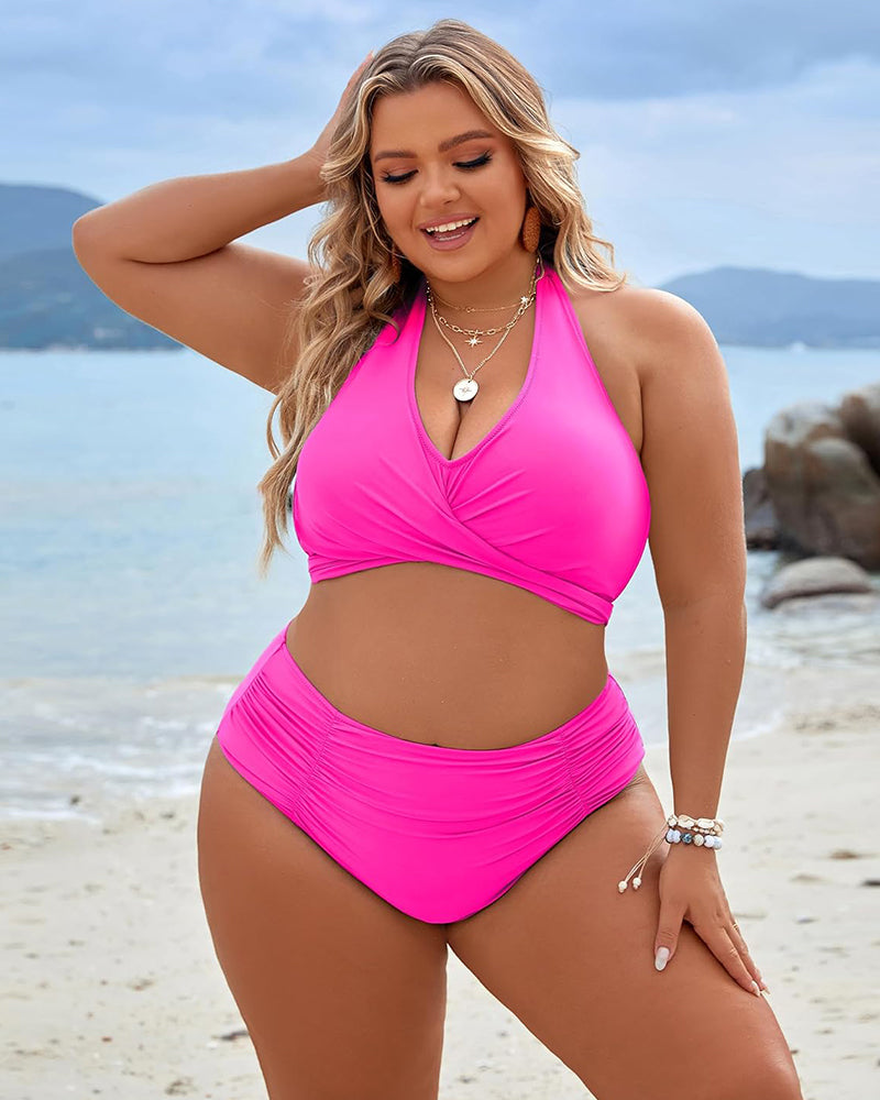 👙Magstödjande baddräkter med blygsam hög midja bikiniset