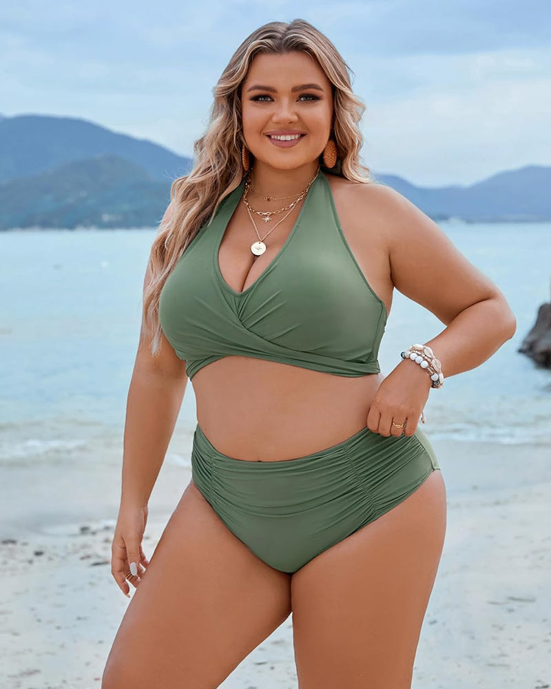 👙Magstödjande baddräkter med blygsam hög midja bikiniset
