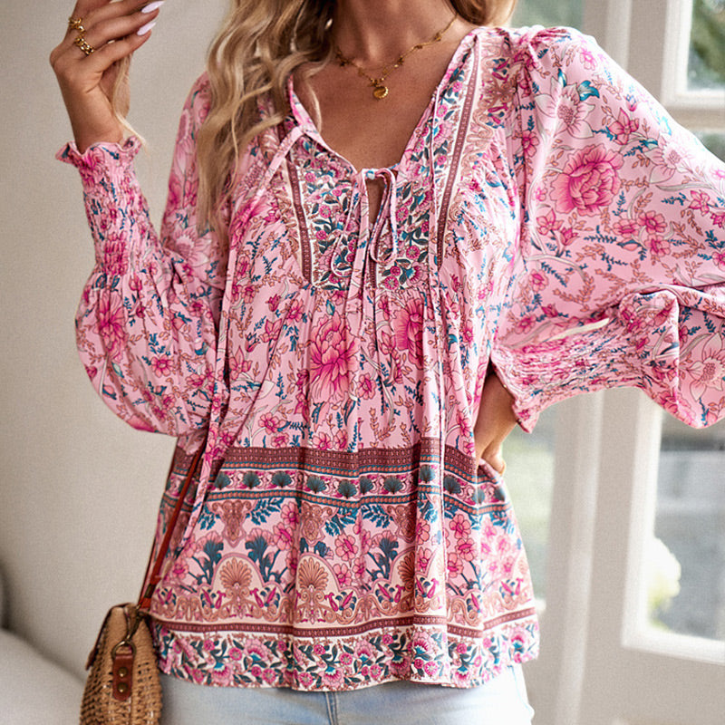 💖Sista dagens försäljning. 50 % rabatt.💖Dammodetydig tryckt v-halsad langärmad skjorta