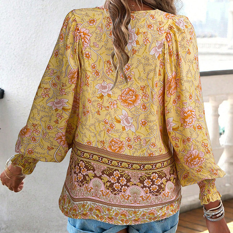 💖Sista dagens försäljning. 50 % rabatt.💖Dammodetydig tryckt v-halsad langärmad skjorta