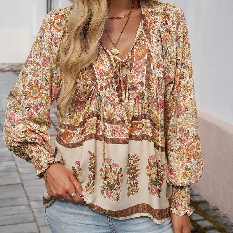 💖Sista dagens försäljning. 50 % rabatt.💖Dammodetydig tryckt v-halsad langärmad skjorta