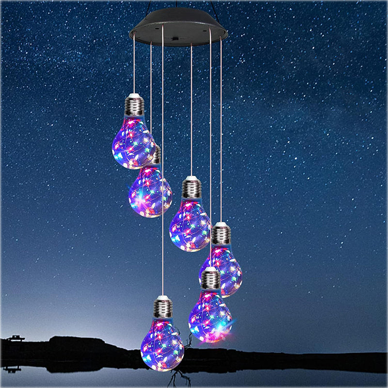 Färgglada LED-solcellsdrivna vindspel med glödlampa