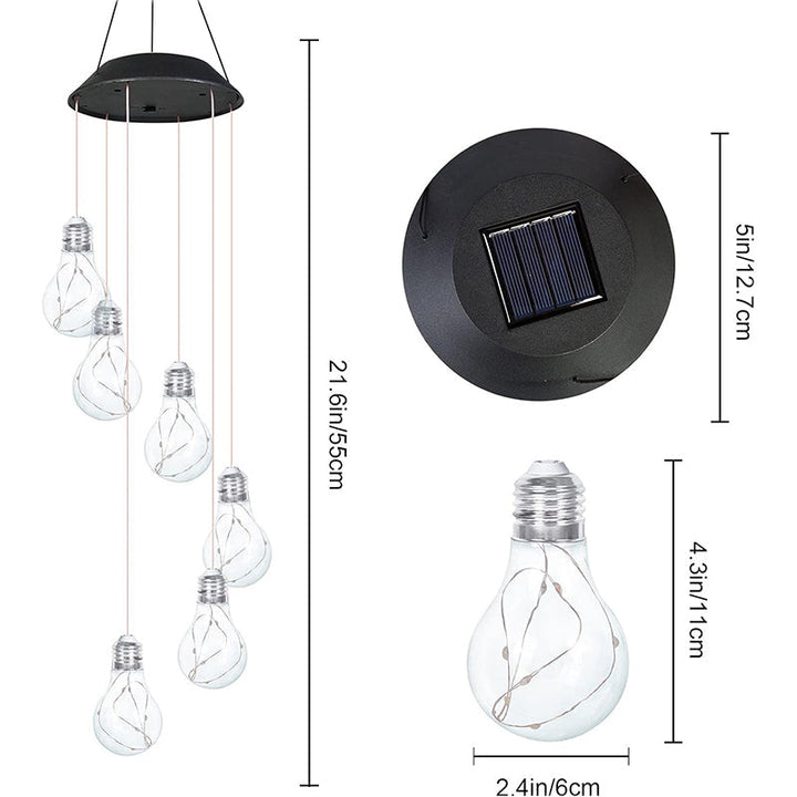Färgglada LED-solcellsdrivna vindspel med glödlampa