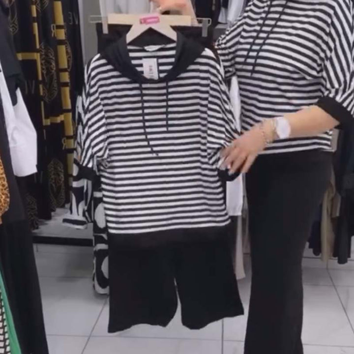 💕Limiterad försäljning 50% rabatt💕Randig topp och enfärgade byxor för kvinno