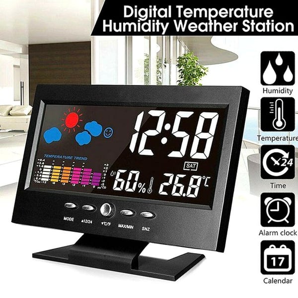 🔥Digital LED-temperatur- och fuktighetsmonitor Väderprognos LED-bordsväckarklocka