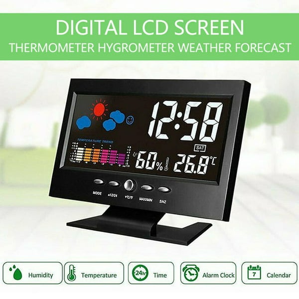 🔥Digital LED-temperatur- och fuktighetsmonitor Väderprognos LED-bordsväckarklocka