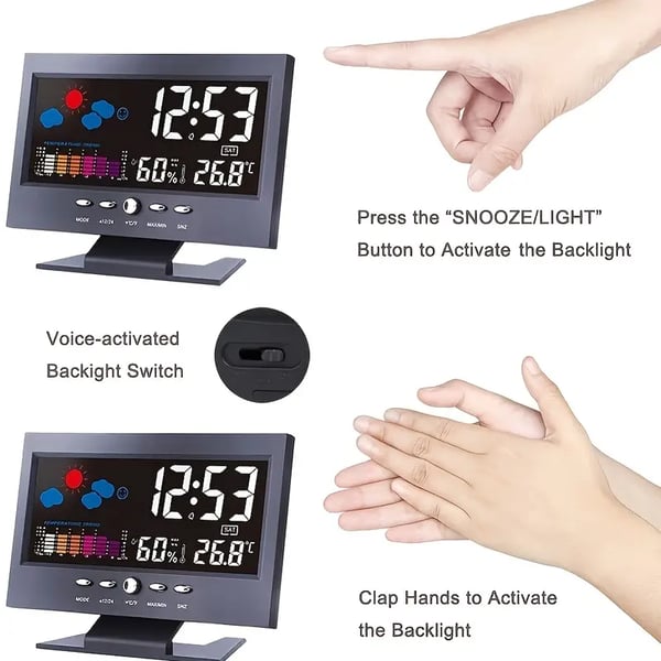 🔥Digital LED-temperatur- och fuktighetsmonitor Väderprognos LED-bordsväckarklocka