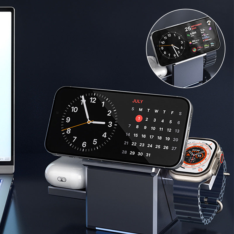 🔥⏰ Julens specialerbjudanden 🔥📱 3-i-1 Faltbart Magnetiskt Laddstation – Perfekt för Hem, Arbete & Resor ✨ | 15W Snabbladdning, Multidevice & Kompakt!