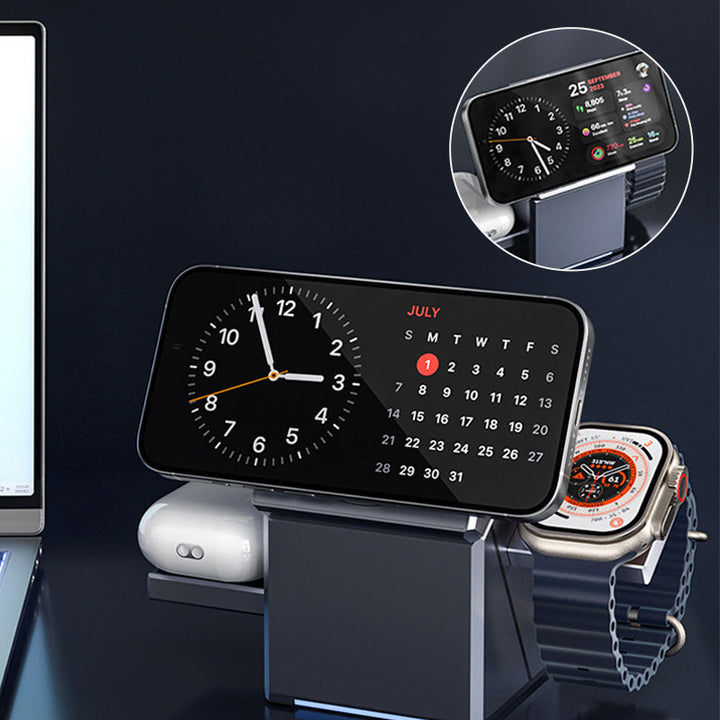 🔥⏰ Julens specialerbjudanden 🔥📱 3-i-1 Faltbart Magnetiskt Laddstation – Perfekt för Hem, Arbete & Resor ✨ | 15W Snabbladdning, Multidevice & Kompakt!