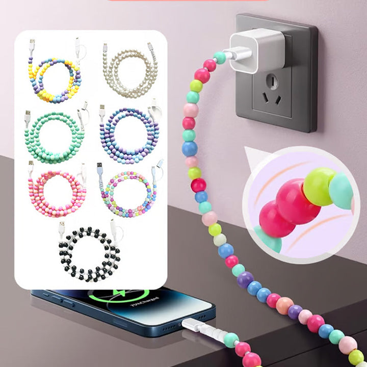 🔥Nya heta produkter🔥2-In-1 USB till typ-C ＆ Belysning Pärlbeströdd laddningsslad🌈