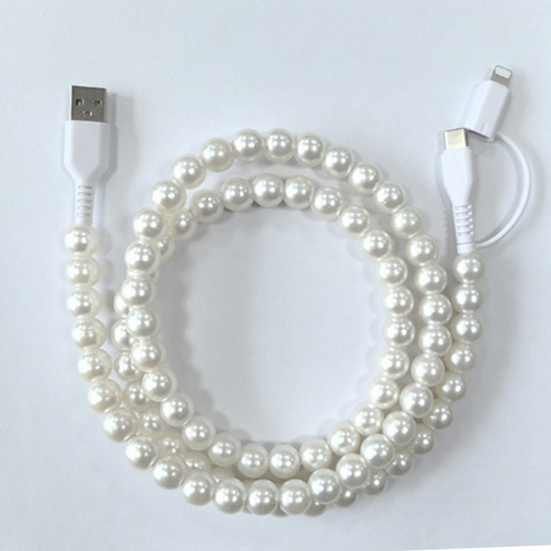 🔥Nya heta produkter🔥2-In-1 USB till typ-C ＆ Belysning Pärlbeströdd laddningsslad🌈