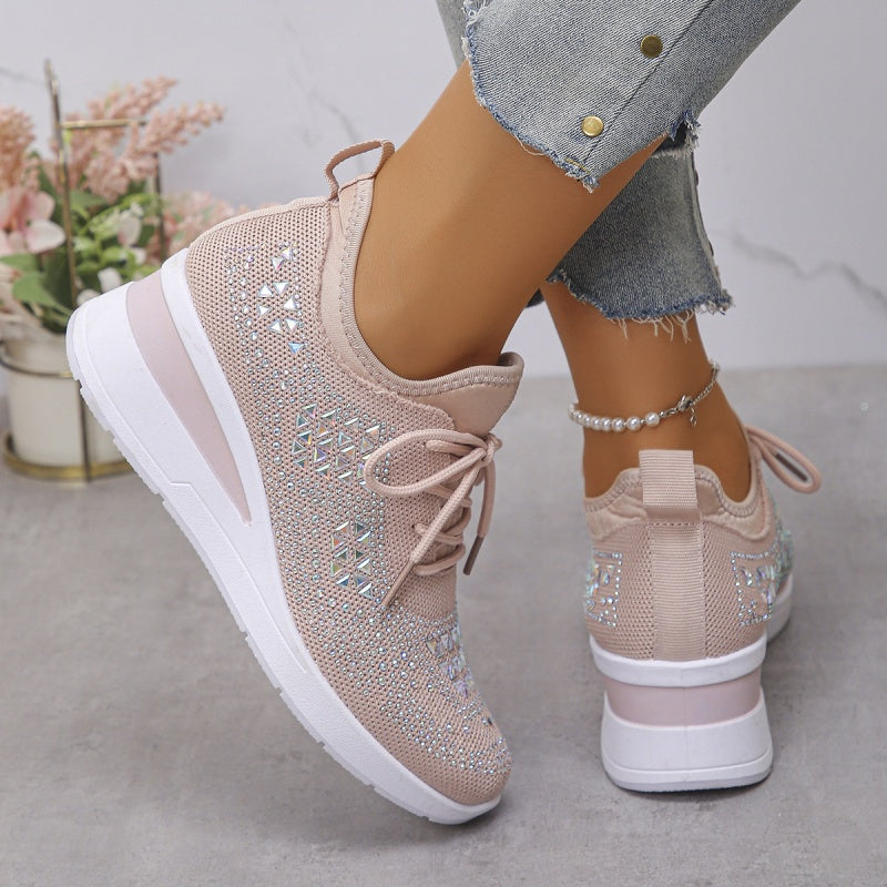 🔥Sista dagen-kampanj 50 % RABATT – Casual dammode, andningsbara korrigering sneakers med strassdekoration