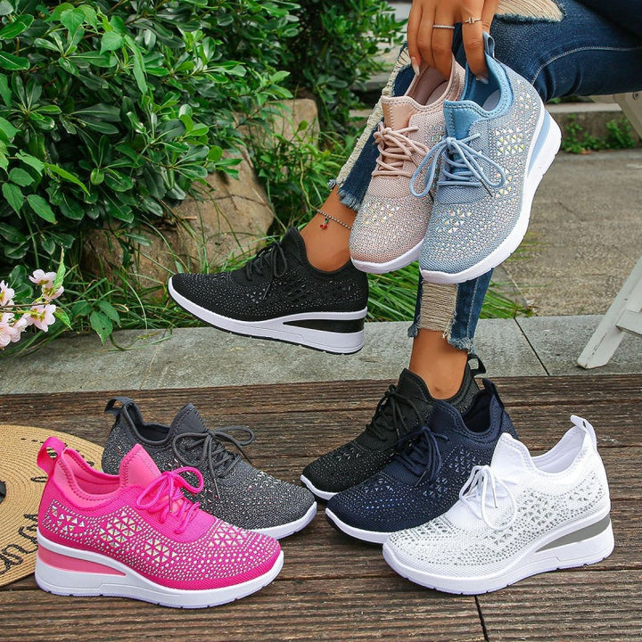 🔥Sista dagen-kampanj 50 % RABATT – Casual dammode, andningsbara korrigering sneakers med strassdekoration