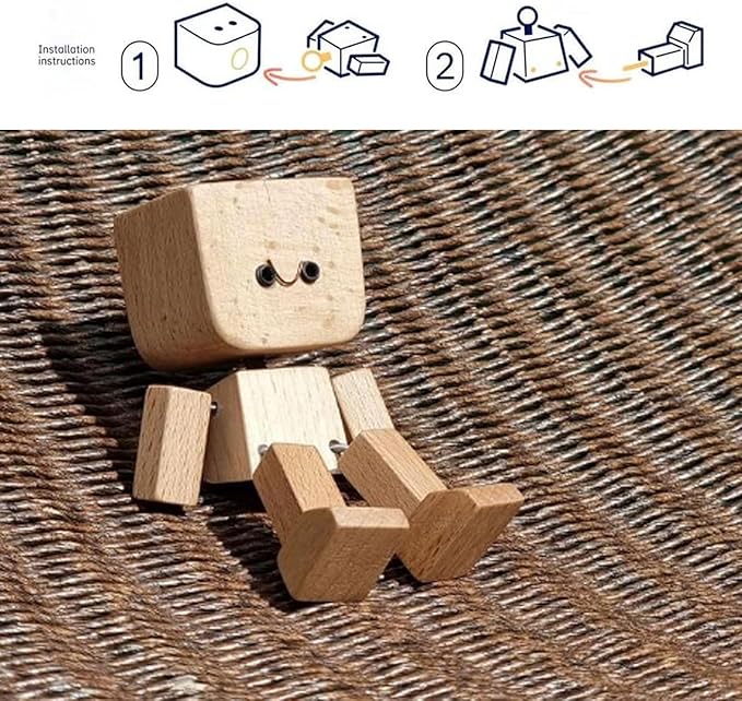 Charmig liten träfigur som svajar med 12 magnetiska uttryck