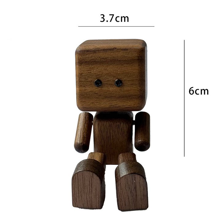 Charmig liten träfigur som svajar med 12 magnetiska uttryck