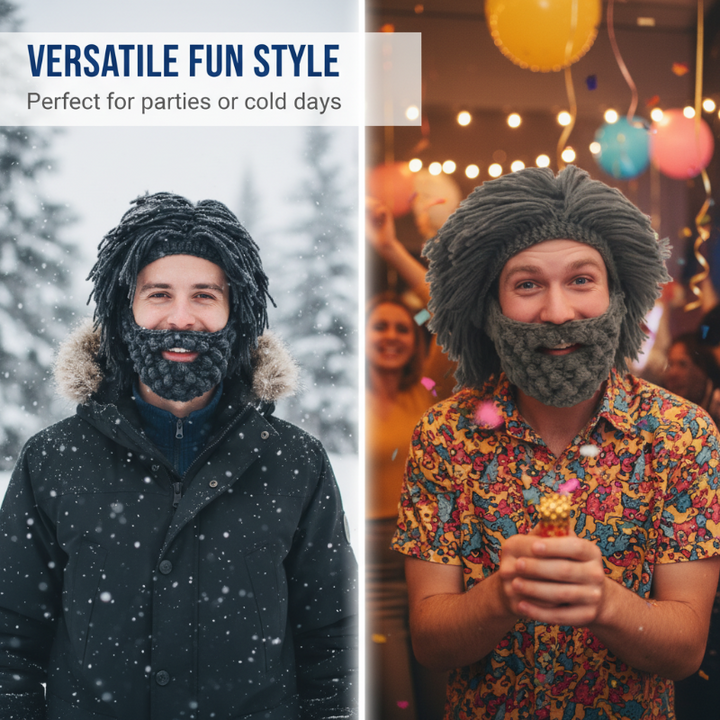 📢📢50 % rabatt!! ⏰ Punkhatt med peruk och stickad skägg – Unik stil, färdig att bära & kostymtillbehör 💥