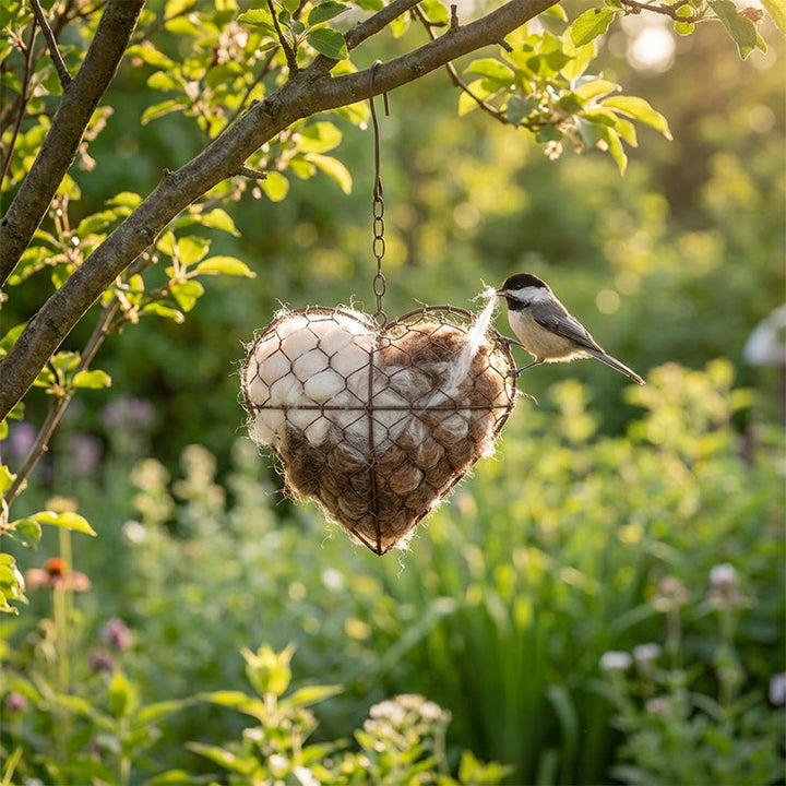 🕊️ Handgjort hjärta fyllt med bobyggarmaterial till fåglarna