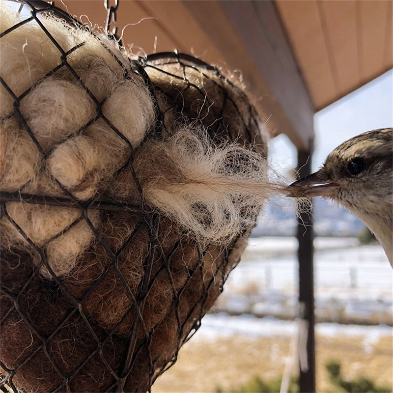 🕊️ Handgjort hjärta fyllt med bobyggarmaterial till fåglarna