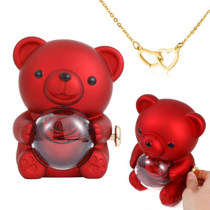 ⏰🌹Valentinsdagens överraskningsrea 50 % RABATT!!💝Söt nallebjörn med konserverad ros – halsband📿+evig ros🌹+nallebjörn🧸
