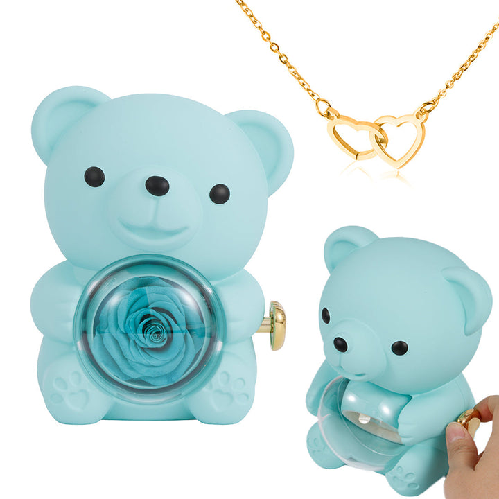 ⏰🌹Valentinsdagens överraskningsrea 50 % RABATT!!💝Söt nallebjörn med konserverad ros – halsband📿+evig ros🌹+nallebjörn🧸