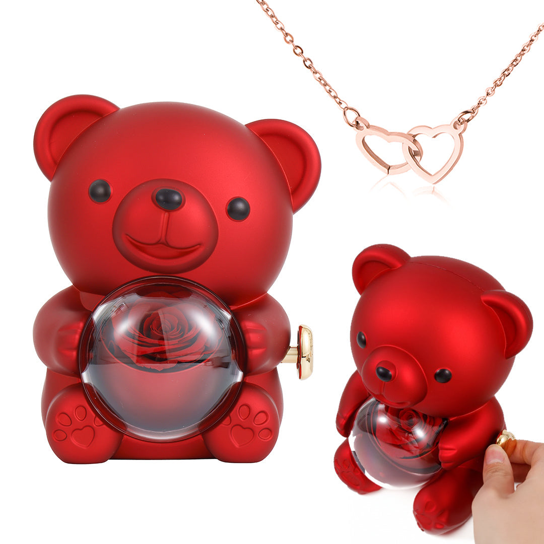 ⏰🌹Valentinsdagens överraskningsrea 50 % RABATT!!💝Söt nallebjörn med konserverad ros – halsband📿+evig ros🌹+nallebjörn🧸