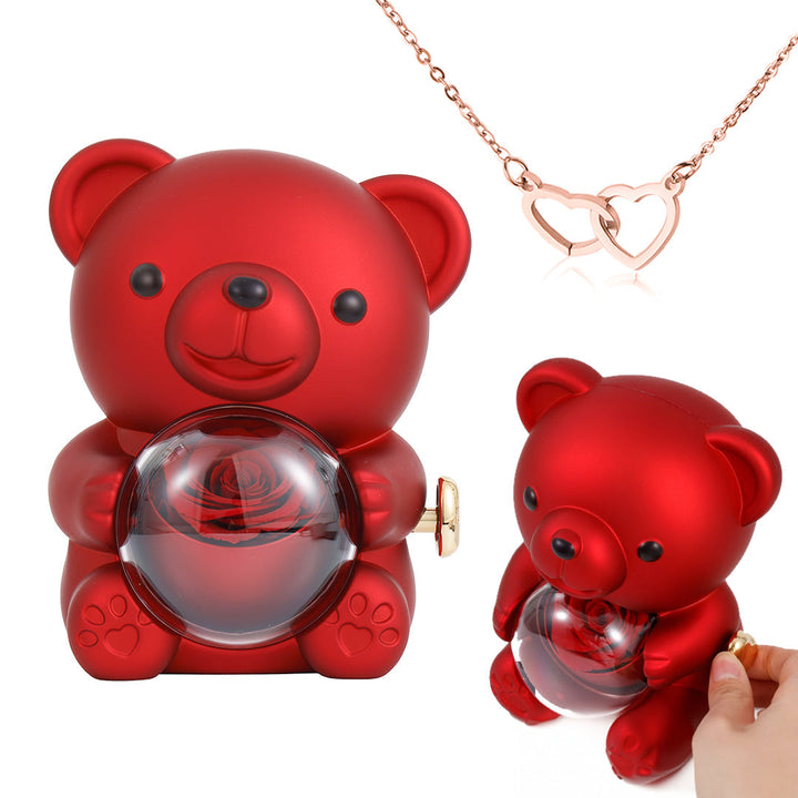⏰🌹Valentinsdagens överraskningsrea 50 % RABATT!!💝Söt nallebjörn med konserverad ros – halsband📿+evig ros🌹+nallebjörn🧸